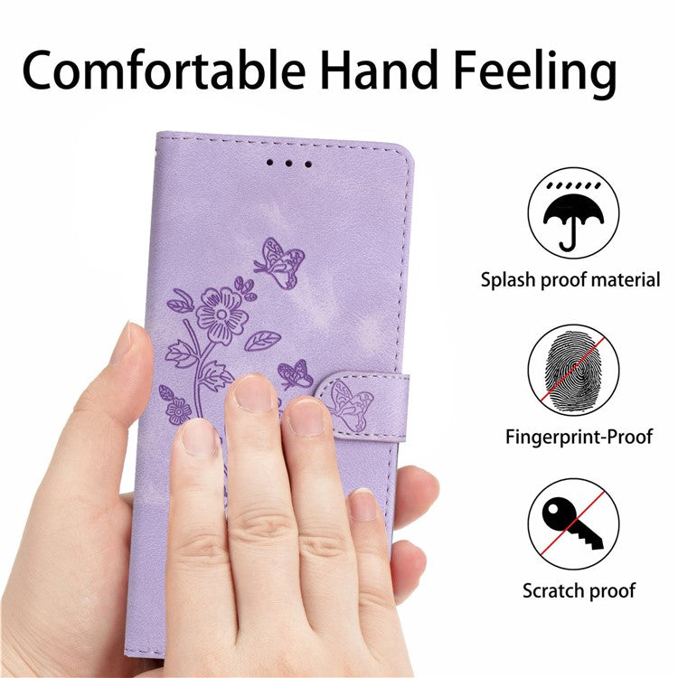 For Google Pixel 9 / Pixel 9 Pro Case Leather Imprinted Flower Phone Cover Wallet with Wrist Strap - Purple