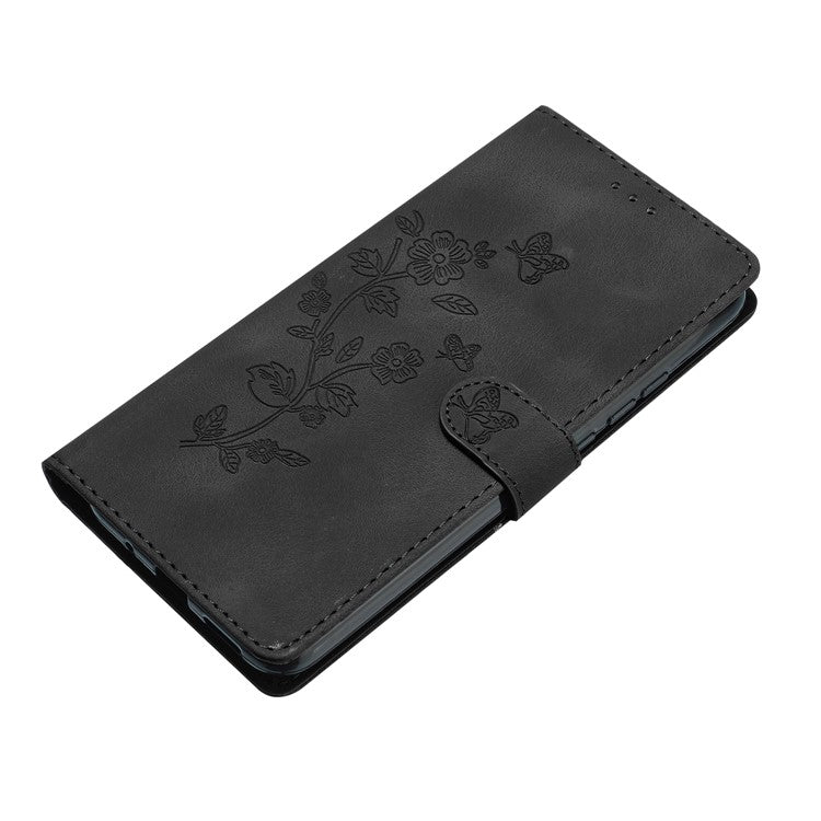 For Google Pixel 9 / Pixel 9 Pro Case Leather Imprinted Flower Phone Cover Wallet with Wrist Strap - Black