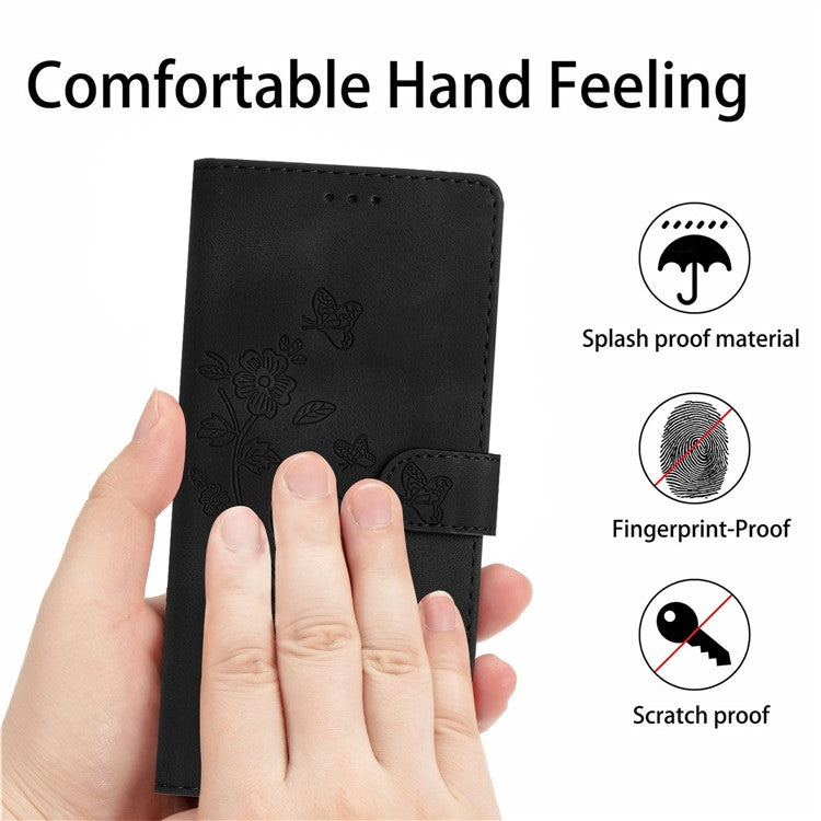 For Google Pixel 9 / Pixel 9 Pro Case Leather Imprinted Flower Phone Cover Wallet with Wrist Strap - Black