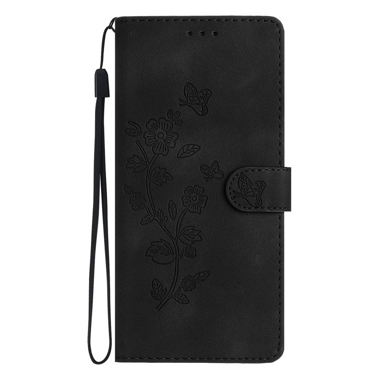 For Google Pixel 9 / Pixel 9 Pro Case Leather Imprinted Flower Phone Cover Wallet with Wrist Strap - Black