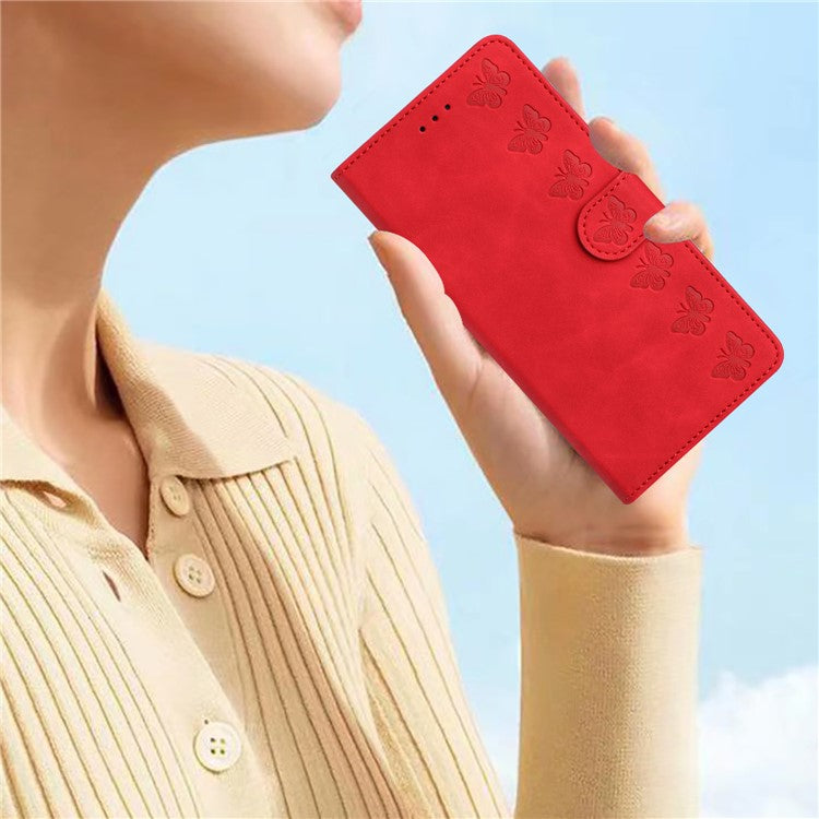 For Google Pixel 9 / Pixel 9 Pro Case Imprinted Butterfly Leather Wallet Phone Cover - Red