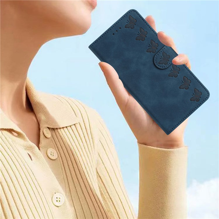 For Google Pixel 9 / Pixel 9 Pro Case Imprinted Butterfly Leather Wallet Phone Cover - Blue