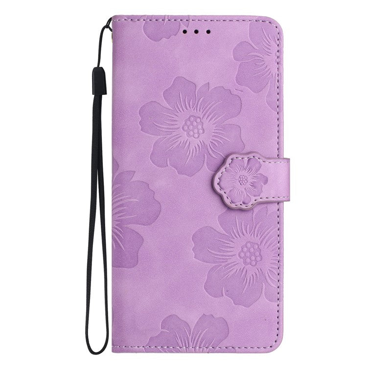 For Google Pixel 9 / Pixel 9 Pro Case Flower Design Leather Wallet Phone Cover with Wrist Strap - Purple