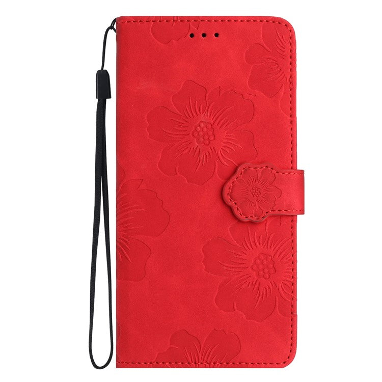 For Google Pixel 9 / Pixel 9 Pro Case Flower Design Leather Wallet Phone Cover with Wrist Strap - Red