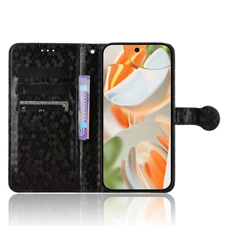 For Google Pixel 9 Pro / Pixel 9 Wallet Case Dot Pattern Imprint PU Leather Phone Cover - Black