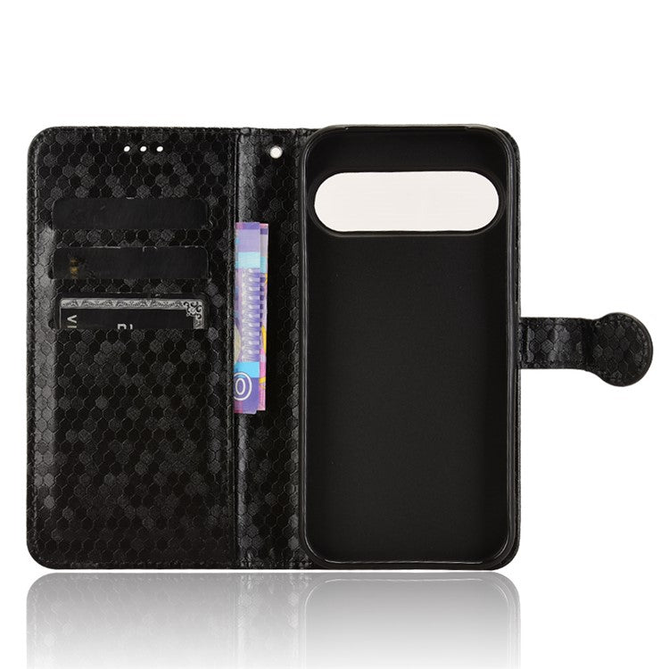 For Google Pixel 9 Pro / Pixel 9 Wallet Case Dot Pattern Imprint PU Leather Phone Cover - Black