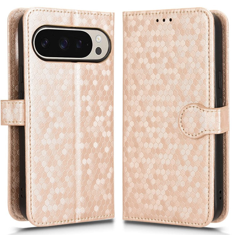 For Google Pixel 9 Pro / Pixel 9 Wallet Case Dot Pattern Imprint PU Leather Phone Cover - Rose Gold