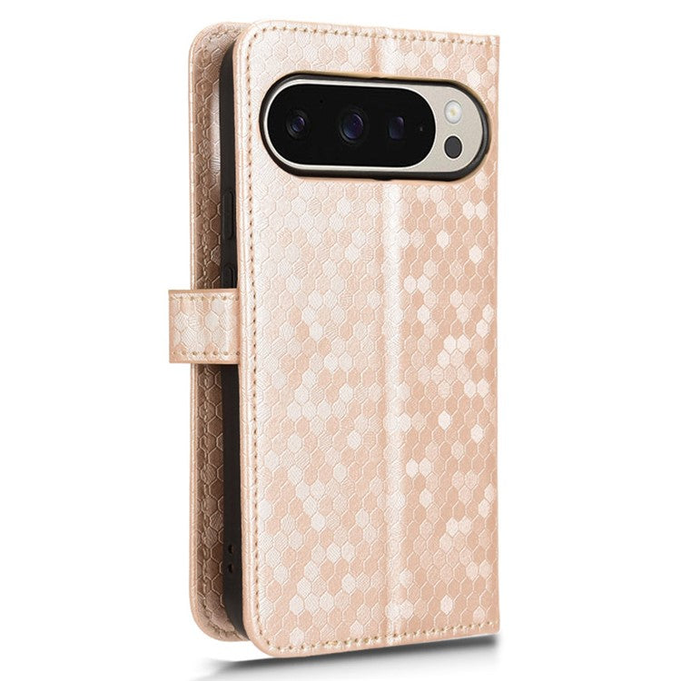 For Google Pixel 9 Pro / Pixel 9 Wallet Case Dot Pattern Imprint PU Leather Phone Cover - Rose Gold