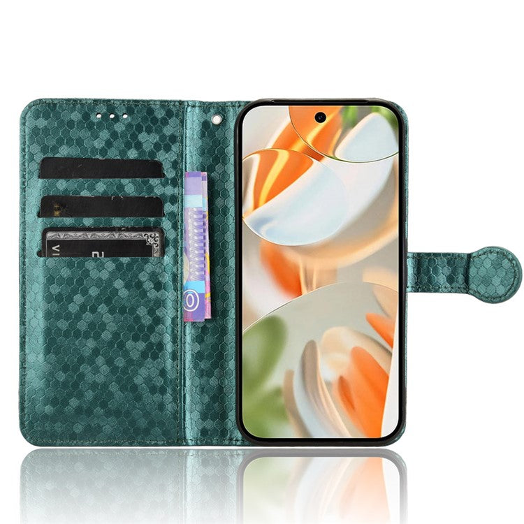 For Google Pixel 9 Pro / Pixel 9 Wallet Case Dot Pattern Imprint PU Leather Phone Cover - Green