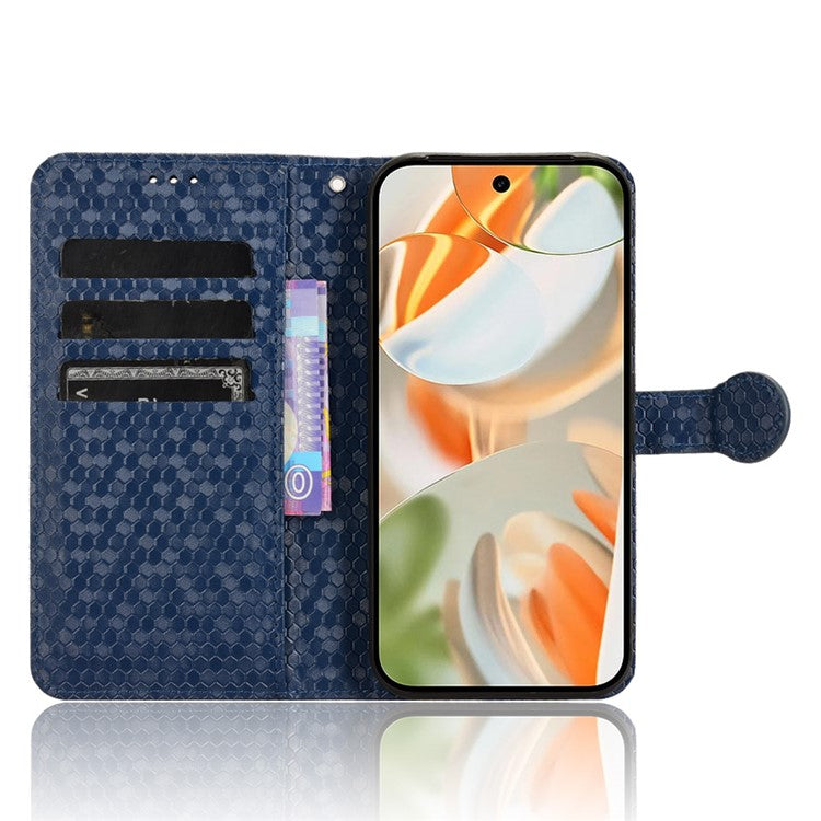 For Google Pixel 9 Pro / Pixel 9 Wallet Case Dot Pattern Imprint PU Leather Phone Cover - Dark Blue