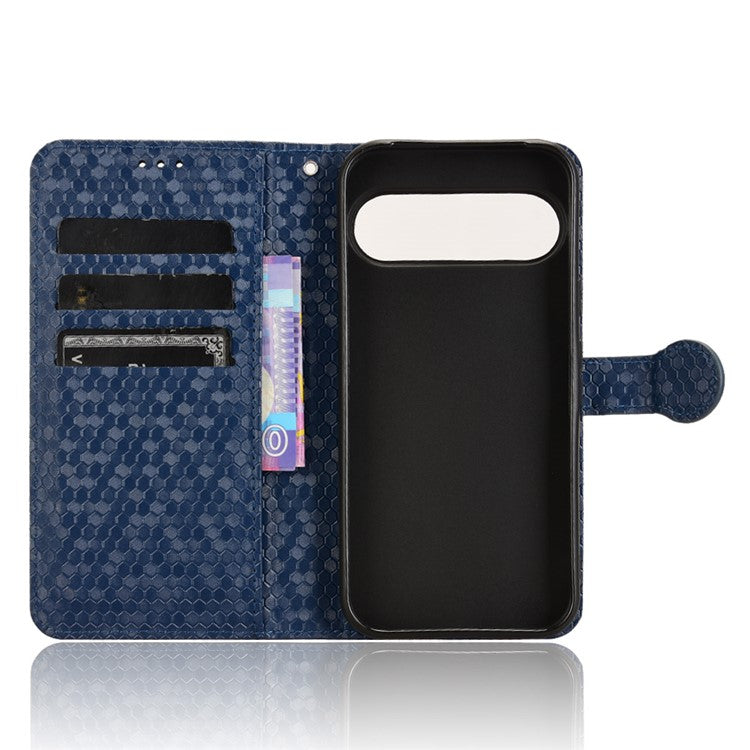 For Google Pixel 9 Pro / Pixel 9 Wallet Case Dot Pattern Imprint PU Leather Phone Cover - Dark Blue