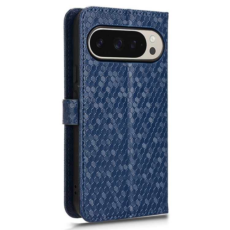 For Google Pixel 9 Pro / Pixel 9 Wallet Case Dot Pattern Imprint PU Leather Phone Cover - Dark Blue