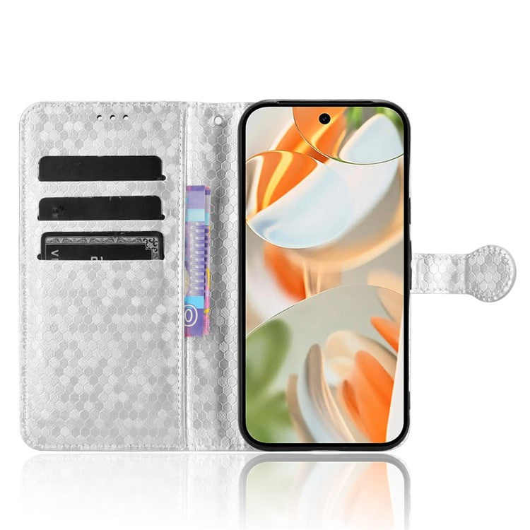 For Google Pixel 9 Pro / Pixel 9 Wallet Case Dot Pattern Imprint PU Leather Phone Cover - Silver