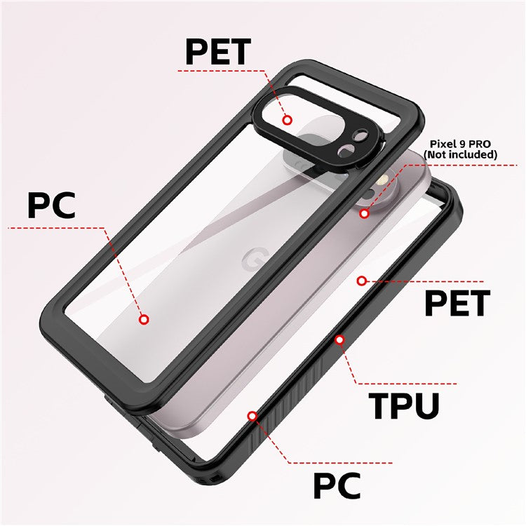 REDPEPPER FS Series For Google Pixel 9 Pro Case IP68 Waterproof Clear Back Panel Phone Cover