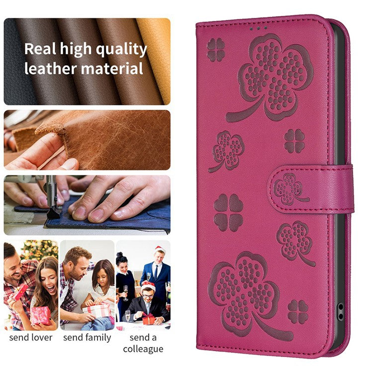 For Xiaomi Poco C75 4G / Redmi 14R 5G / 14C 4G Case Clover Pattern Wallet Stand View Leather Phone Cover - Rose