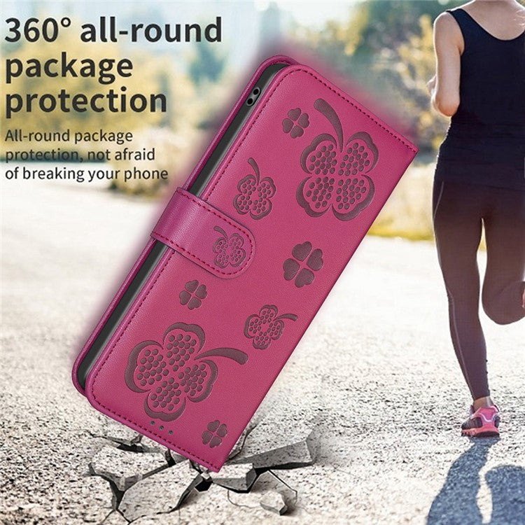 For Xiaomi Poco C75 4G / Redmi 14R 5G / 14C 4G Case Clover Pattern Wallet Stand View Leather Phone Cover - Rose