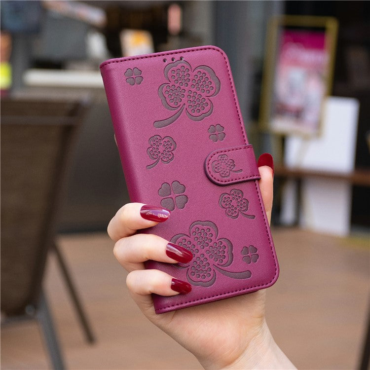 For Xiaomi Poco C75 4G / Redmi 14R 5G / 14C 4G Case Clover Pattern Wallet Stand View Leather Phone Cover - Rose