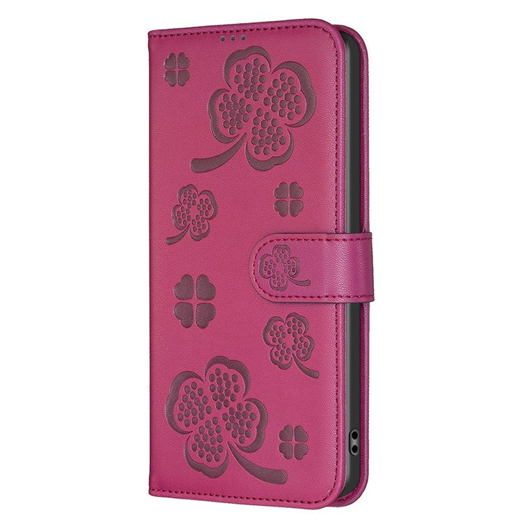 For Xiaomi Poco C75 4G / Redmi 14R 5G / 14C 4G Case Clover Pattern Wallet Stand View Leather Phone Cover - Rose