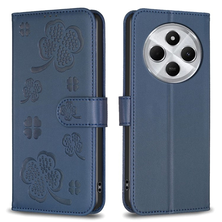 For Xiaomi Poco C75 4G / Redmi 14R 5G / 14C 4G Case Clover Pattern Wallet Stand View Leather Phone Cover - Blue