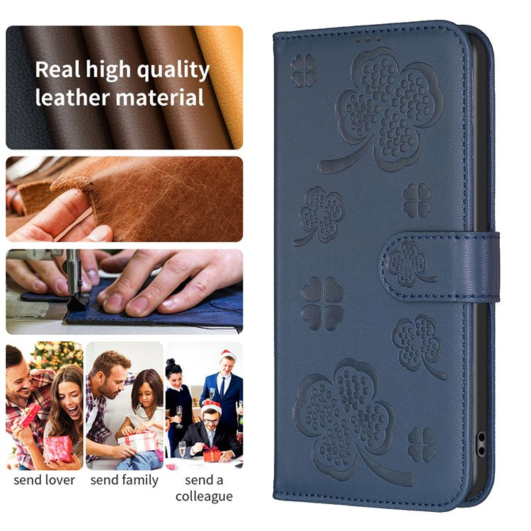 For Xiaomi Poco C75 4G / Redmi 14R 5G / 14C 4G Case Clover Pattern Wallet Stand View Leather Phone Cover - Blue