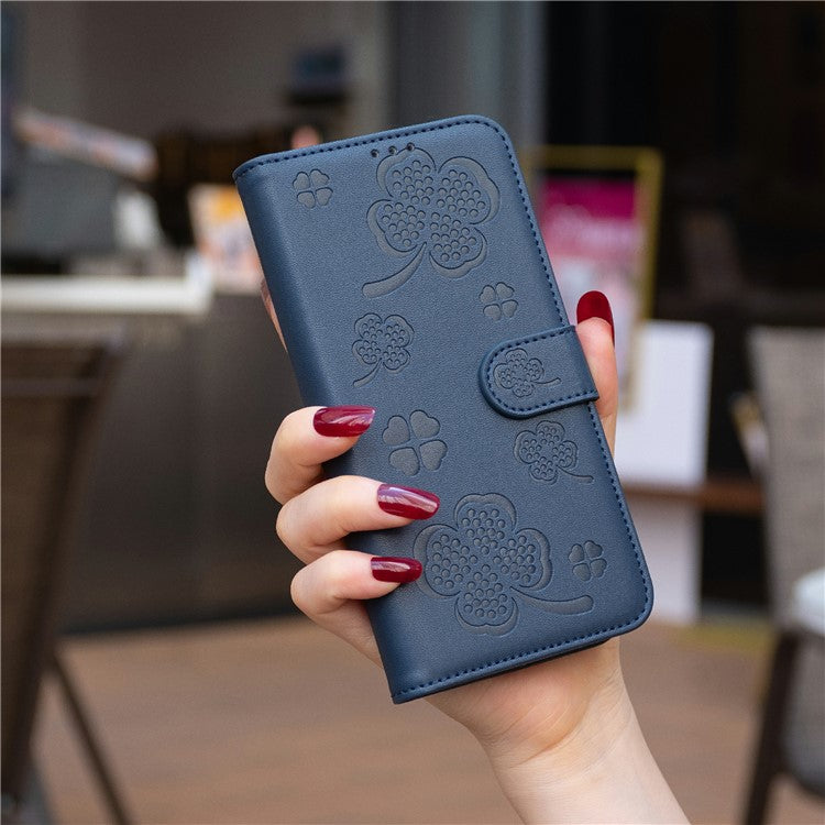 For Xiaomi Poco C75 4G / Redmi 14R 5G / 14C 4G Case Clover Pattern Wallet Stand View Leather Phone Cover - Blue