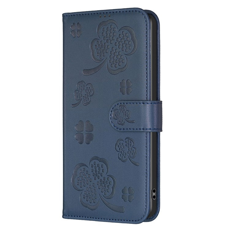 For Xiaomi Poco C75 4G / Redmi 14R 5G / 14C 4G Case Clover Pattern Wallet Stand View Leather Phone Cover - Blue