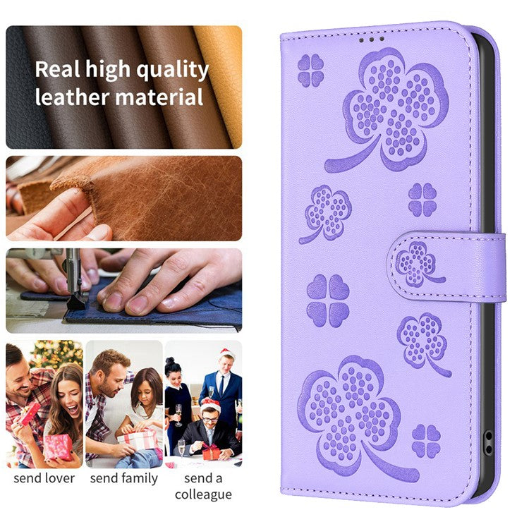 For Xiaomi Poco C75 4G / Redmi 14R 5G / 14C 4G Case Clover Pattern Wallet Stand View Leather Phone Cover - Purple