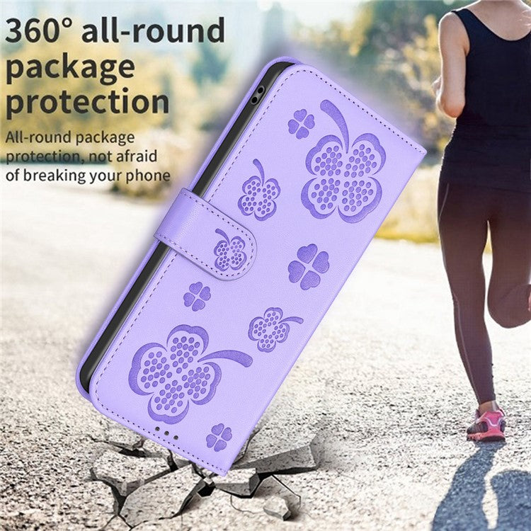 For Xiaomi Poco C75 4G / Redmi 14R 5G / 14C 4G Case Clover Pattern Wallet Stand View Leather Phone Cover - Purple