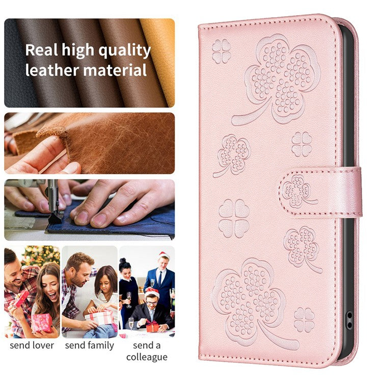 For Xiaomi Poco C75 4G / Redmi 14R 5G / 14C 4G Case Clover Pattern Wallet Stand View Leather Phone Cover - Pink