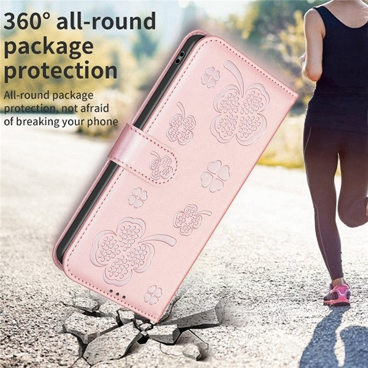 For Xiaomi Poco C75 4G / Redmi 14R 5G / 14C 4G Case Clover Pattern Wallet Stand View Leather Phone Cover - Pink