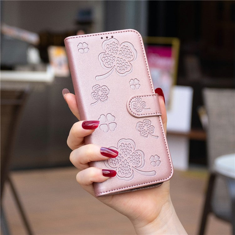 For Xiaomi Poco C75 4G / Redmi 14R 5G / 14C 4G Case Clover Pattern Wallet Stand View Leather Phone Cover - Pink