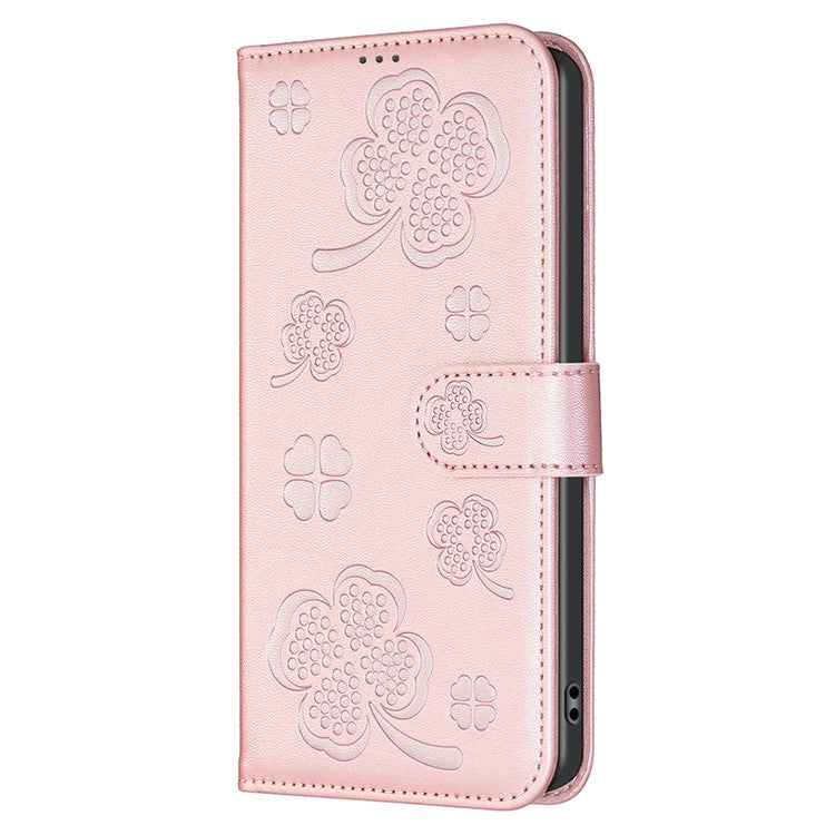 For Xiaomi Poco C75 4G / Redmi 14R 5G / 14C 4G Case Clover Pattern Wallet Stand View Leather Phone Cover - Pink