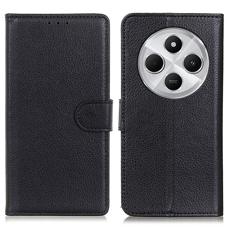 For Xiaomi Poco C75 4G / Redmi 14R 5G / 14C 4G Wallet Case PU Leather Phone Cover Litchi Texture - Black