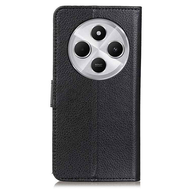 For Xiaomi Poco C75 4G / Redmi 14R 5G / 14C 4G Wallet Case PU Leather Phone Cover Litchi Texture - Black