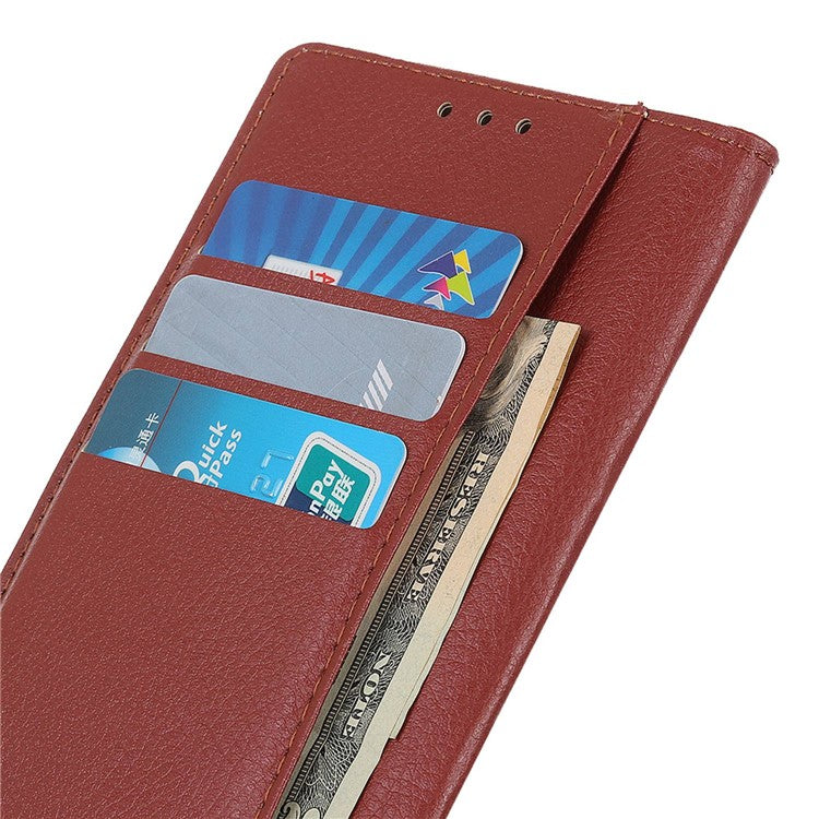 For Xiaomi Poco C75 4G / Redmi 14R 5G / 14C 4G Wallet Case PU Leather Phone Cover Litchi Texture - Brown