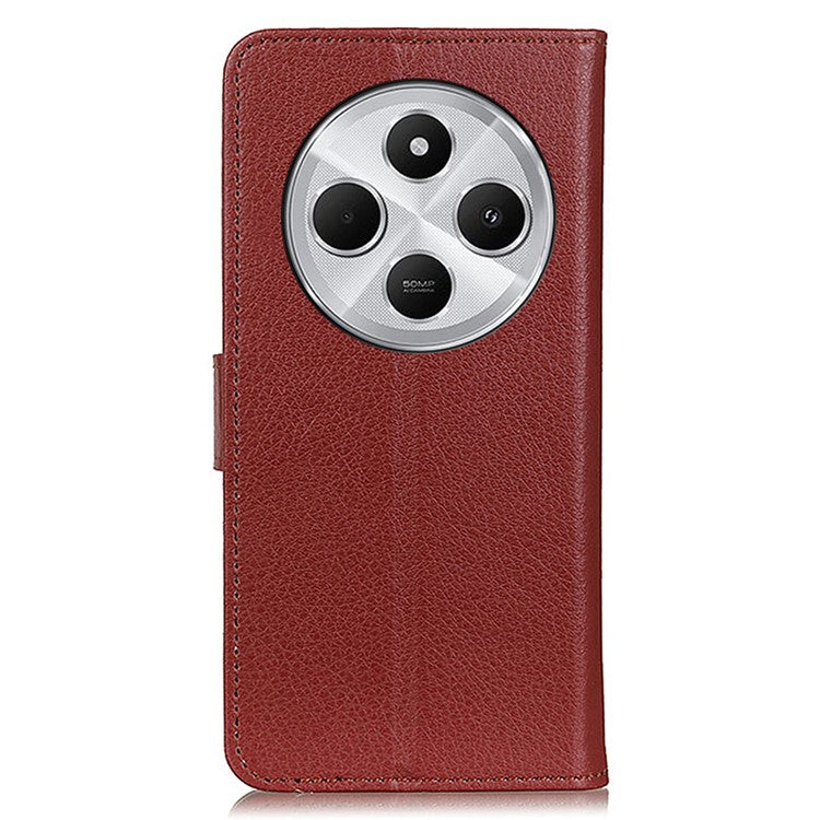 For Xiaomi Poco C75 4G / Redmi 14R 5G / 14C 4G Wallet Case PU Leather Phone Cover Litchi Texture - Brown