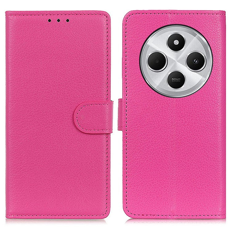 For Xiaomi Poco C75 4G / Redmi 14R 5G / 14C 4G Wallet Case PU Leather Phone Cover Litchi Texture - Rose