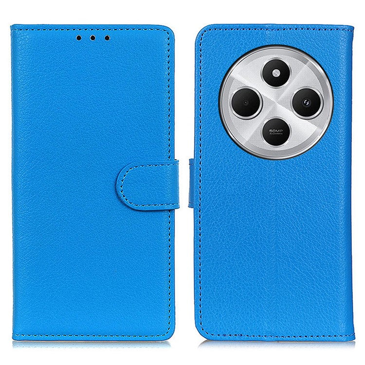 For Xiaomi Poco C75 4G / Redmi 14R 5G / 14C 4G Wallet Case PU Leather Phone Cover Litchi Texture - Blue