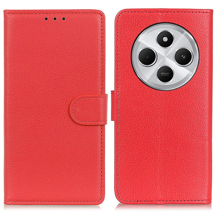 For Xiaomi Poco C75 4G / Redmi 14R 5G / 14C 4G Wallet Case PU Leather Phone Cover Litchi Texture - Red