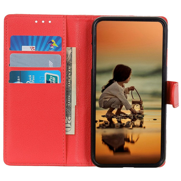 For Xiaomi Poco C75 4G / Redmi 14R 5G / 14C 4G Wallet Case PU Leather Phone Cover Litchi Texture - Red