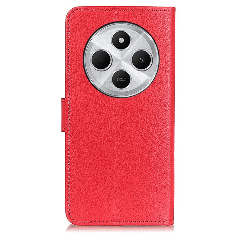 For Xiaomi Poco C75 4G / Redmi 14R 5G / 14C 4G Wallet Case PU Leather Phone Cover Litchi Texture - Red