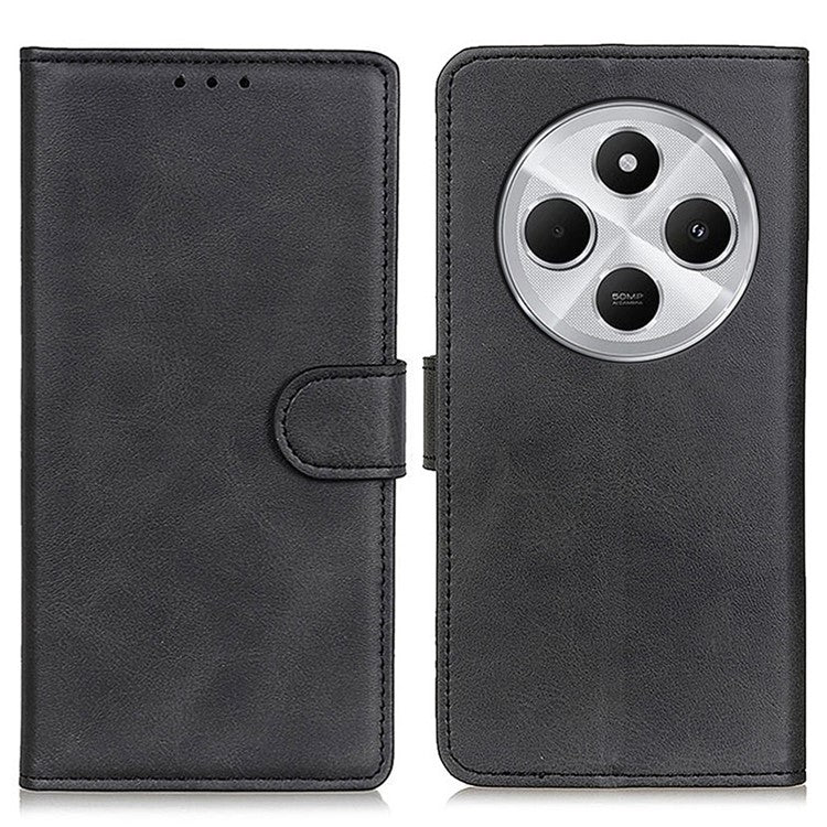 For Xiaomi Poco C75 4G / Redmi 14R 5G / 14C 4G Stand Wallet Case Cowhide Texture Leather Phone Cover - Black