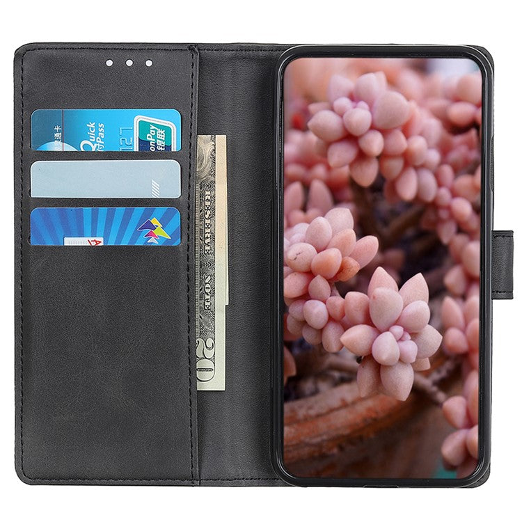 For Xiaomi Poco C75 4G / Redmi 14R 5G / 14C 4G Stand Wallet Case Cowhide Texture Leather Phone Cover - Black