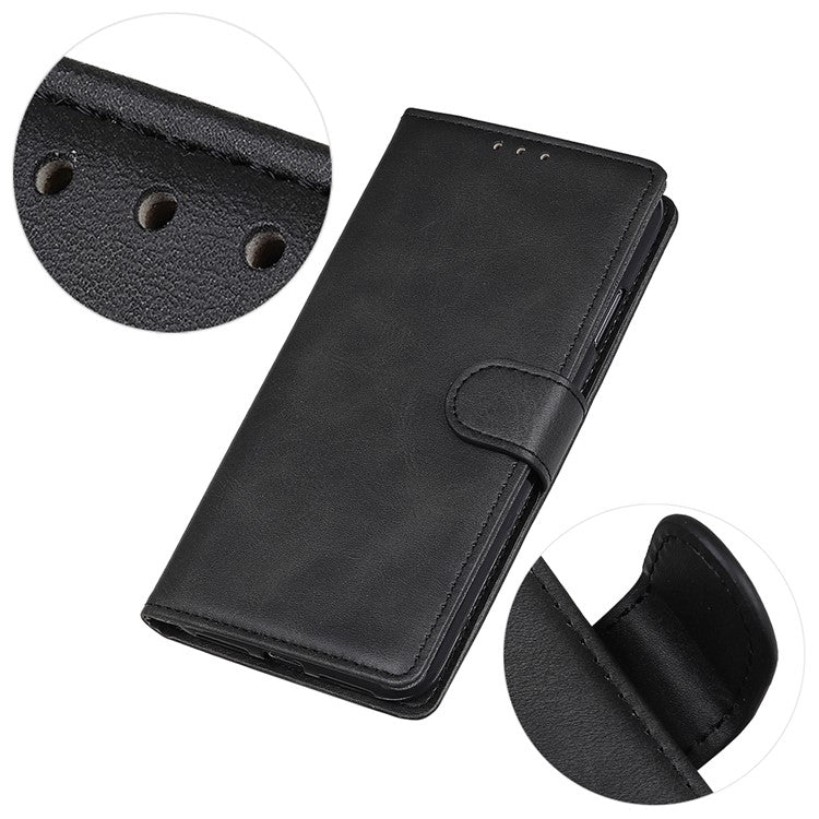 For Xiaomi Poco C75 4G / Redmi 14R 5G / 14C 4G Stand Wallet Case Cowhide Texture Leather Phone Cover - Black