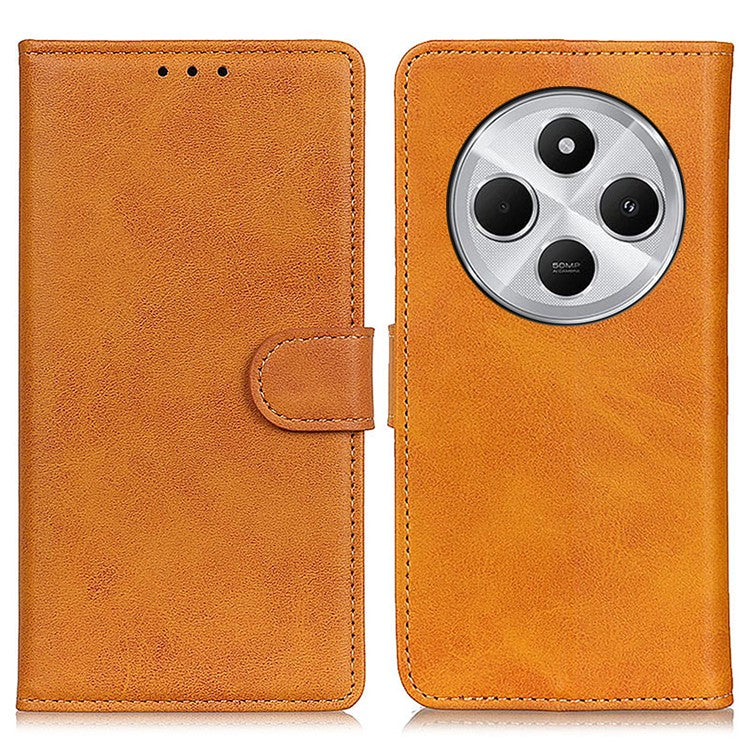 For Xiaomi Poco C75 4G / Redmi 14R 5G / 14C 4G Stand Wallet Case Cowhide Texture Leather Phone Cover - Brown