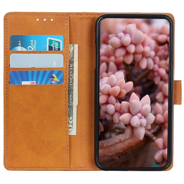 For Xiaomi Poco C75 4G / Redmi 14R 5G / 14C 4G Stand Wallet Case Cowhide Texture Leather Phone Cover - Brown