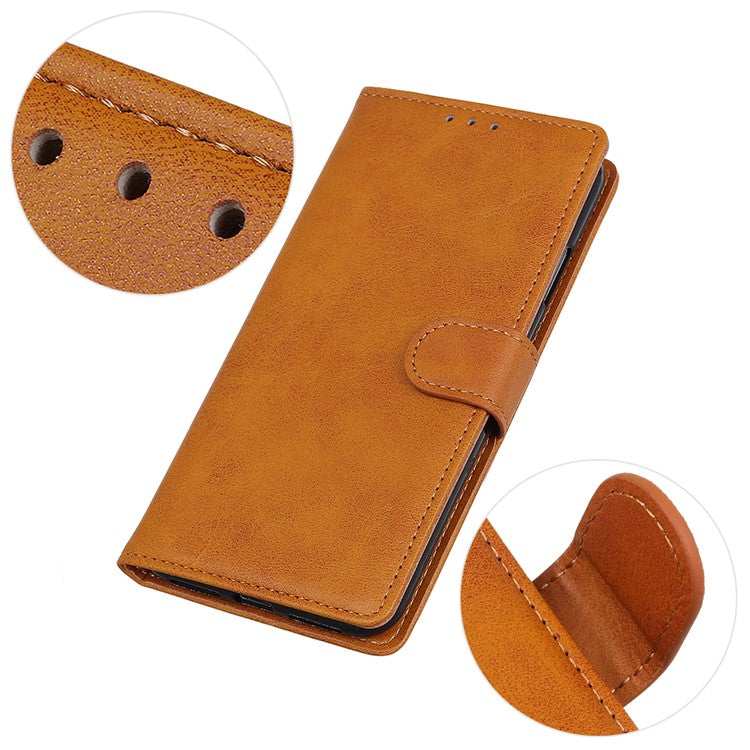 For Xiaomi Poco C75 4G / Redmi 14R 5G / 14C 4G Stand Wallet Case Cowhide Texture Leather Phone Cover - Brown