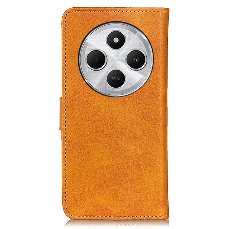 For Xiaomi Poco C75 4G / Redmi 14R 5G / 14C 4G Stand Wallet Case Cowhide Texture Leather Phone Cover - Brown