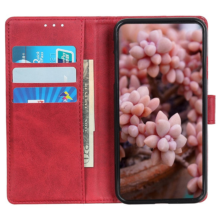 For Xiaomi Poco C75 4G / Redmi 14R 5G / 14C 4G Stand Wallet Case Cowhide Texture Leather Phone Cover - Red