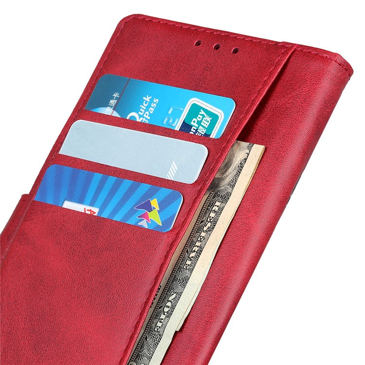 For Xiaomi Poco C75 4G / Redmi 14R 5G / 14C 4G Stand Wallet Case Cowhide Texture Leather Phone Cover - Red